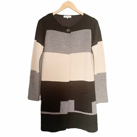 Cocogio Italian Wool Blend Colorblock Coatigan Long Cardigan Women’s Size Small - Picture 1 of 10